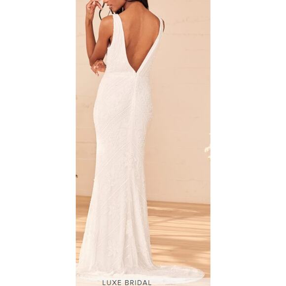 LULU'S XS The Sweetest Vows White Beaded Sequin Mermaid Wedding Maxi Dress B130 - Picture 2 of 10